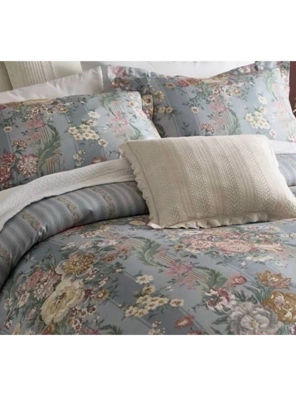 Lauren Ralph Lauren ADALIA King Floral Duvet Reverse Stripe Cotton MSRP $500 NWT